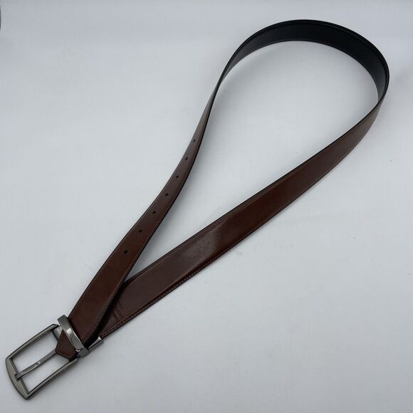 New PERRY ELLIS Reversible Leather Belt Men's 36x90 Black/Brown Professor Preppy - Picture 9 of 16